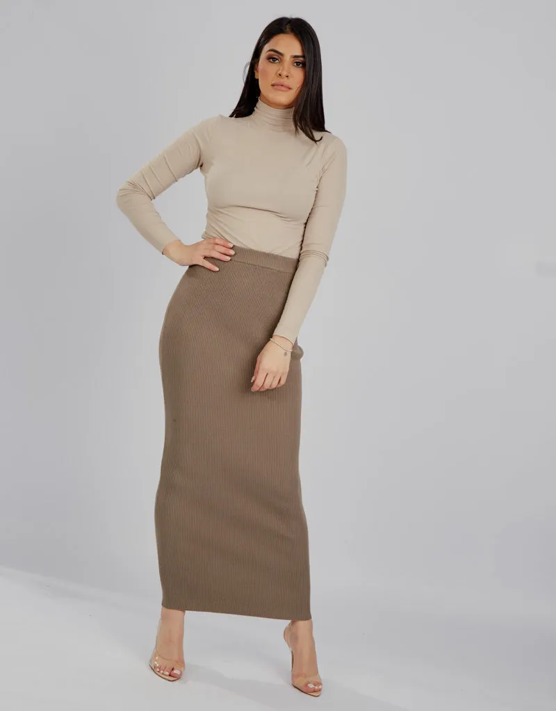 Ribbed Knit Skirt - Shades of Grey