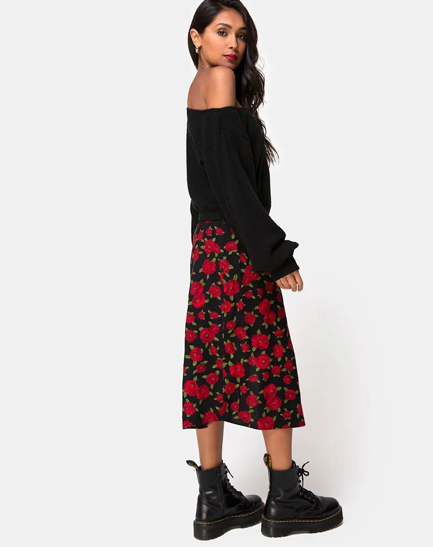 Saika Midi Skirt in Roaming Rose Black