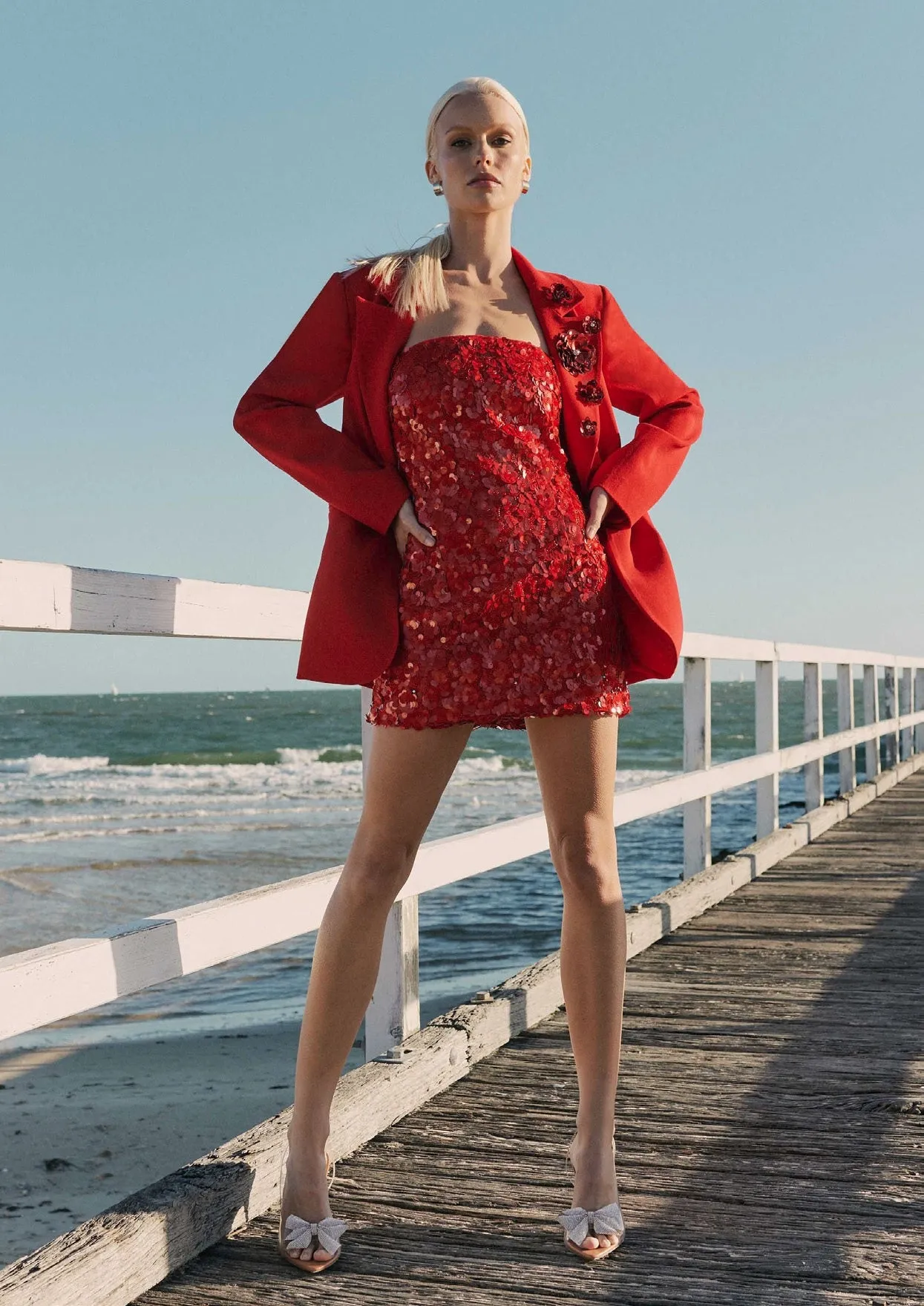 Sequin Strapless Mini Party Dress - Red