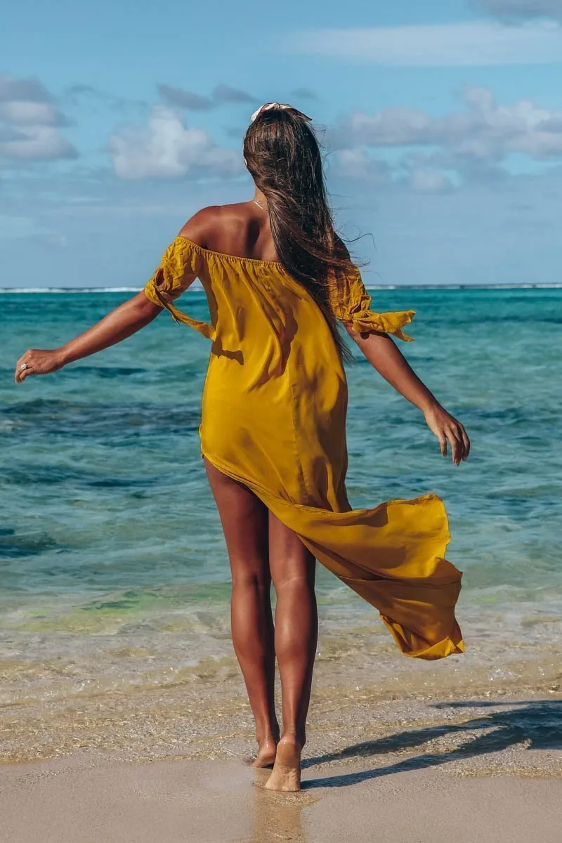 Sexy Off-The-Shoulder Solid Color Irregular Split Beach Dress