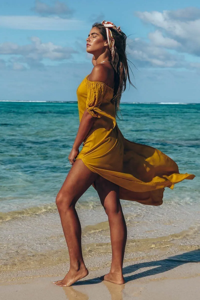 Sexy Off-The-Shoulder Solid Color Irregular Split Beach Dress