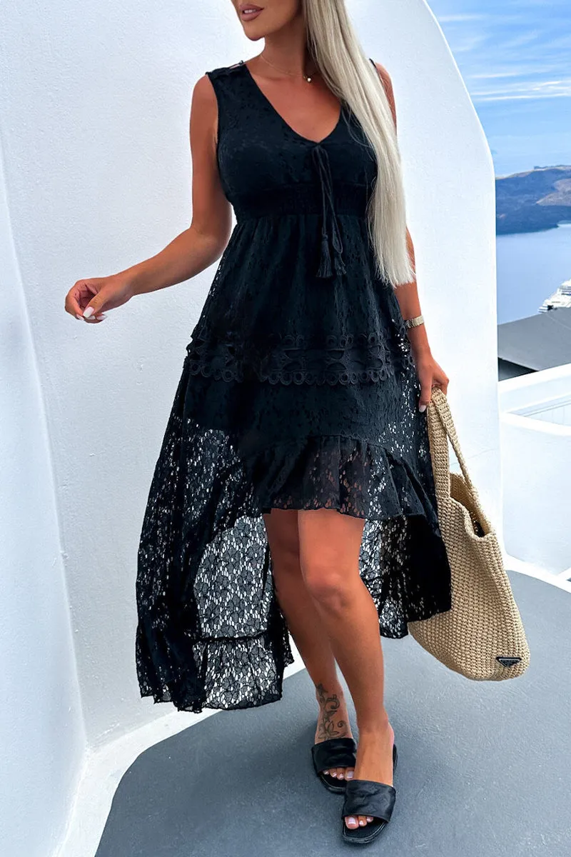 Sexy Vacation Solid Lace V Neck Sleeveless Dress Dresses