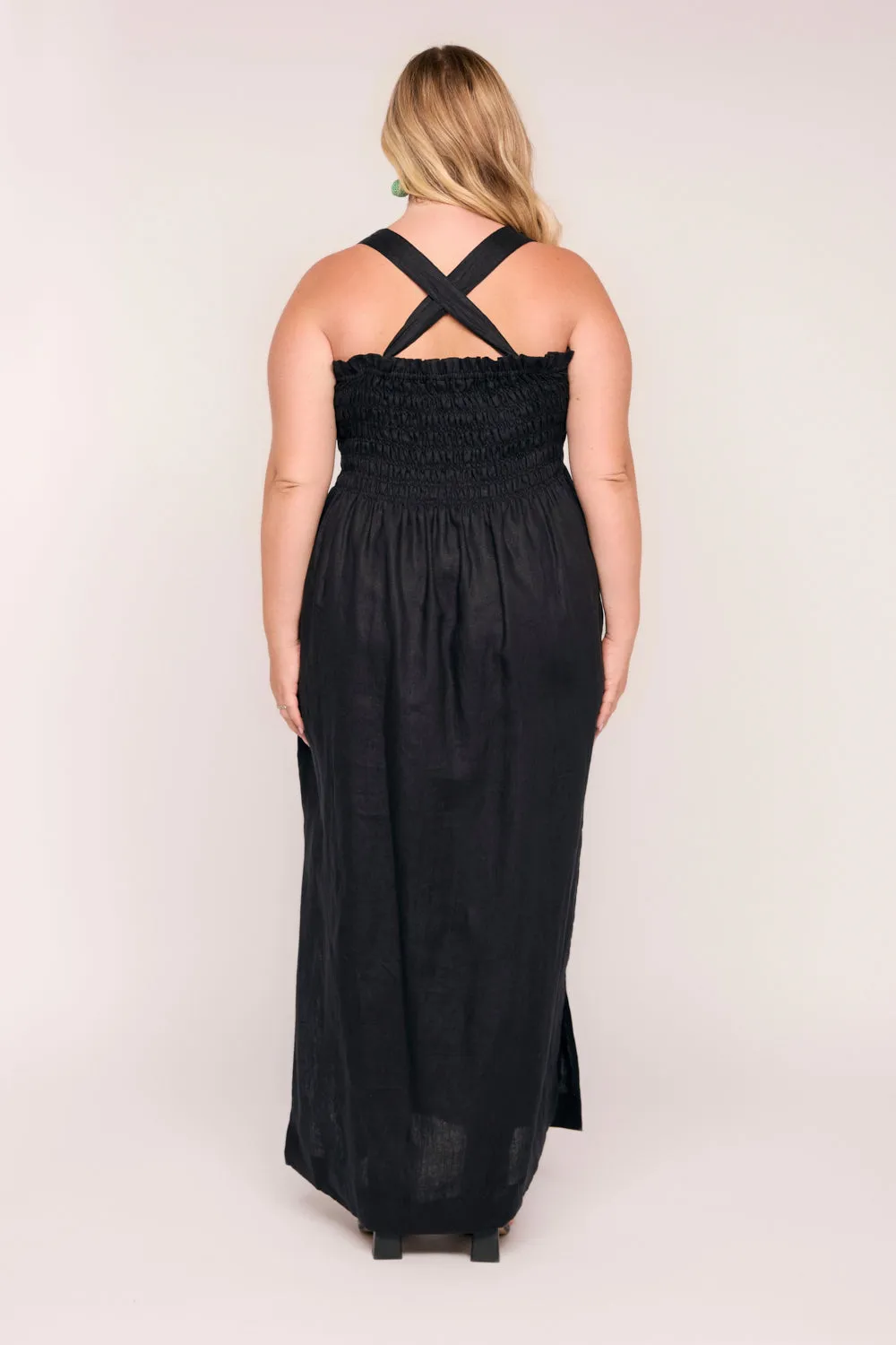 Sherry Linen Strapless Maxi Dress in Black