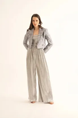 Silver Pleated Belted Pants