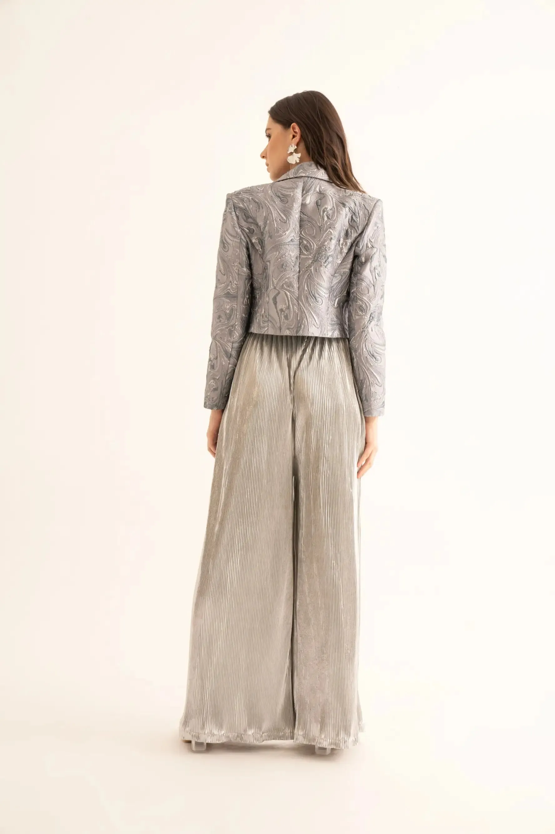 Silver Pleated Belted Pants