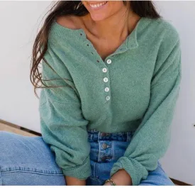 Single Breasted O Neck Long Sleeve Sweater