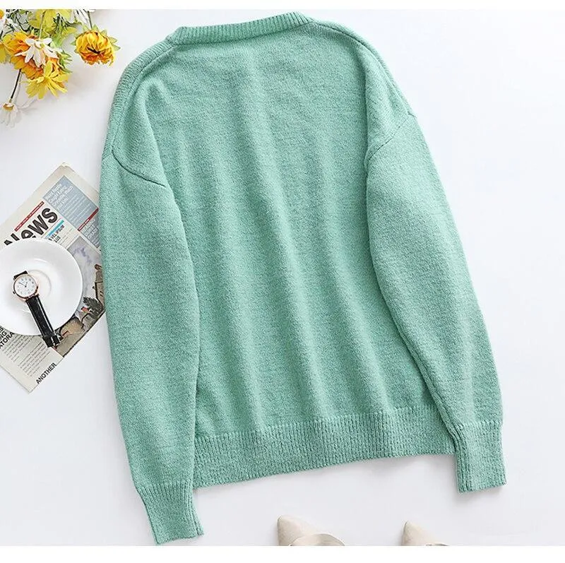 Single Breasted O Neck Long Sleeve Sweater