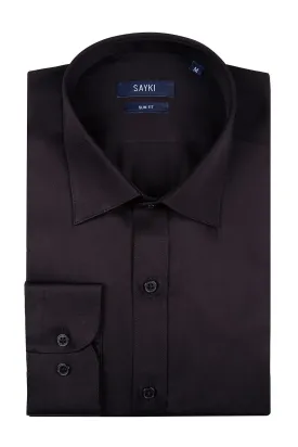 Slim Fit Long Sleeve Cotton Black Dress Shirt