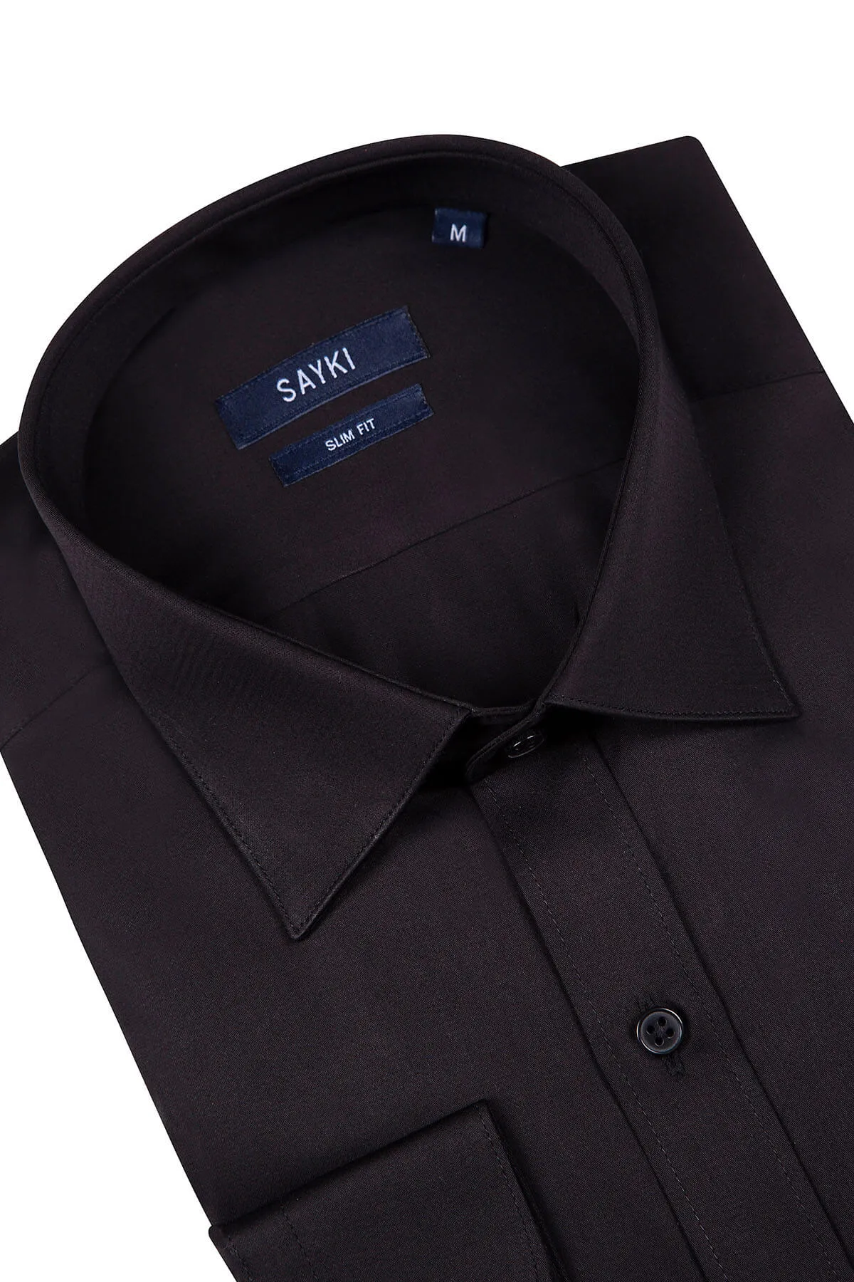 Slim Fit Long Sleeve Cotton Black Dress Shirt