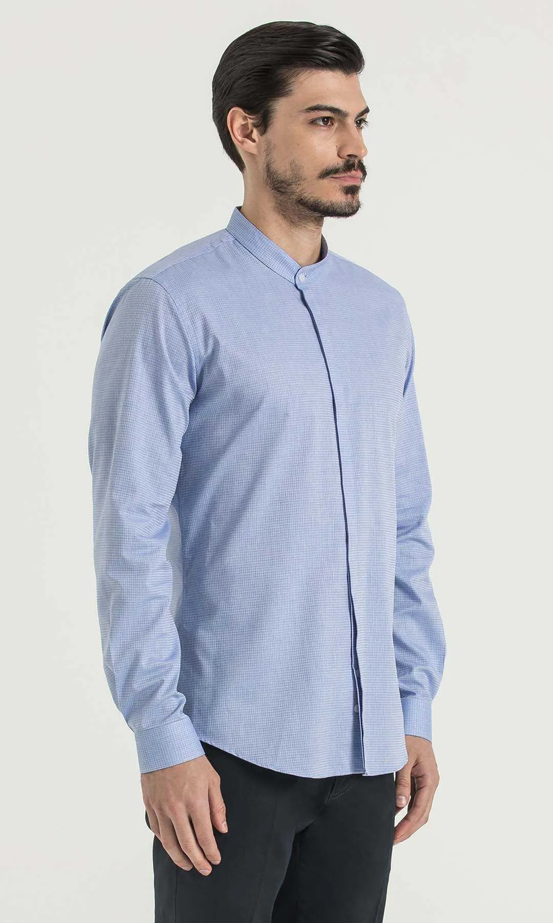 Slim Fit Long Sleeve Patterned Cotton Dress Shirt, Blue D.1