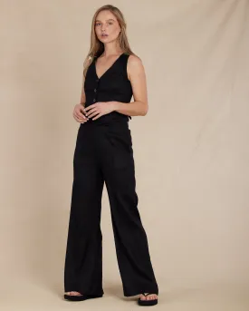 Sofia Linen Twill Wide Leg Pants - Nero