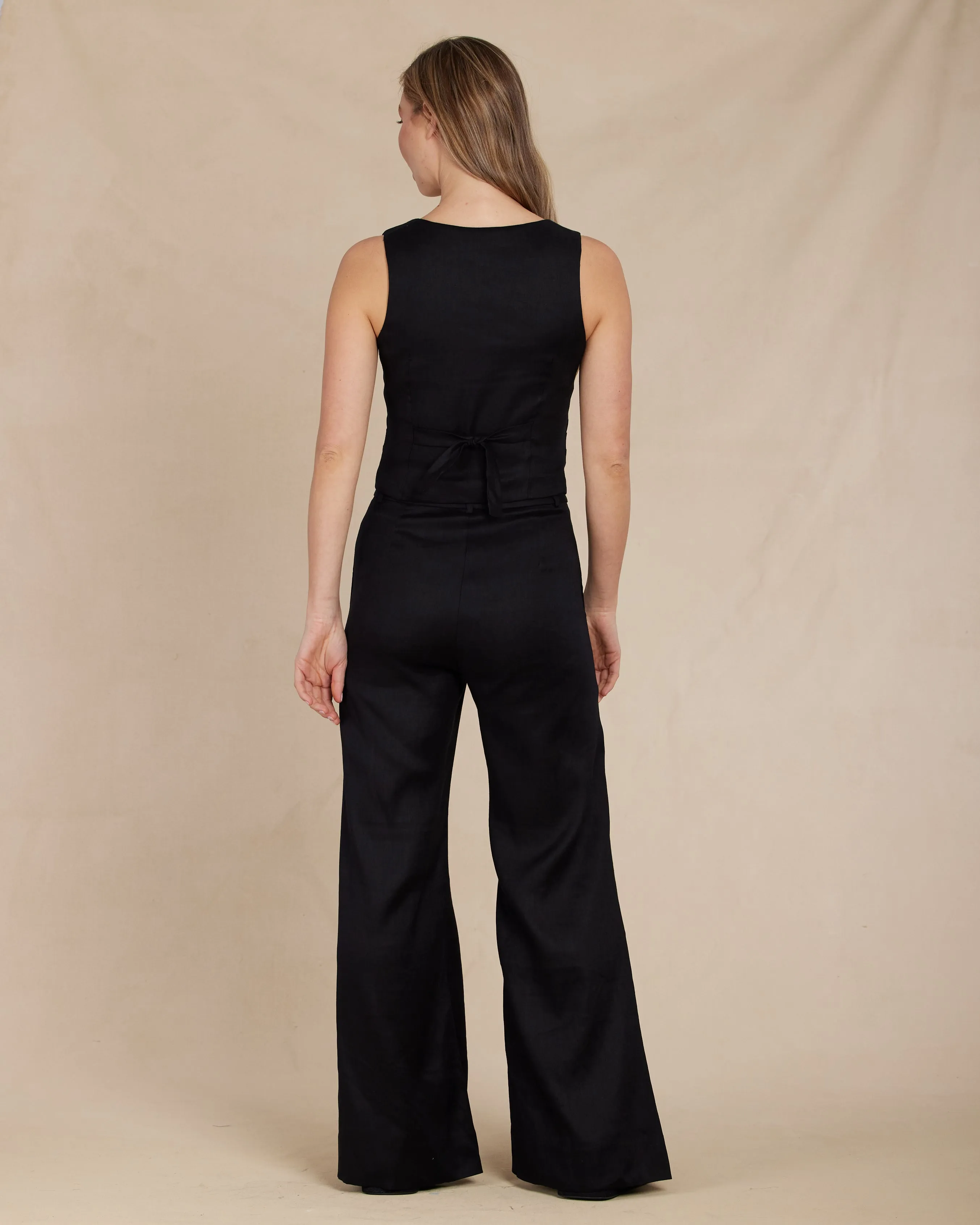 Sofia Linen Twill Wide Leg Pants - Nero