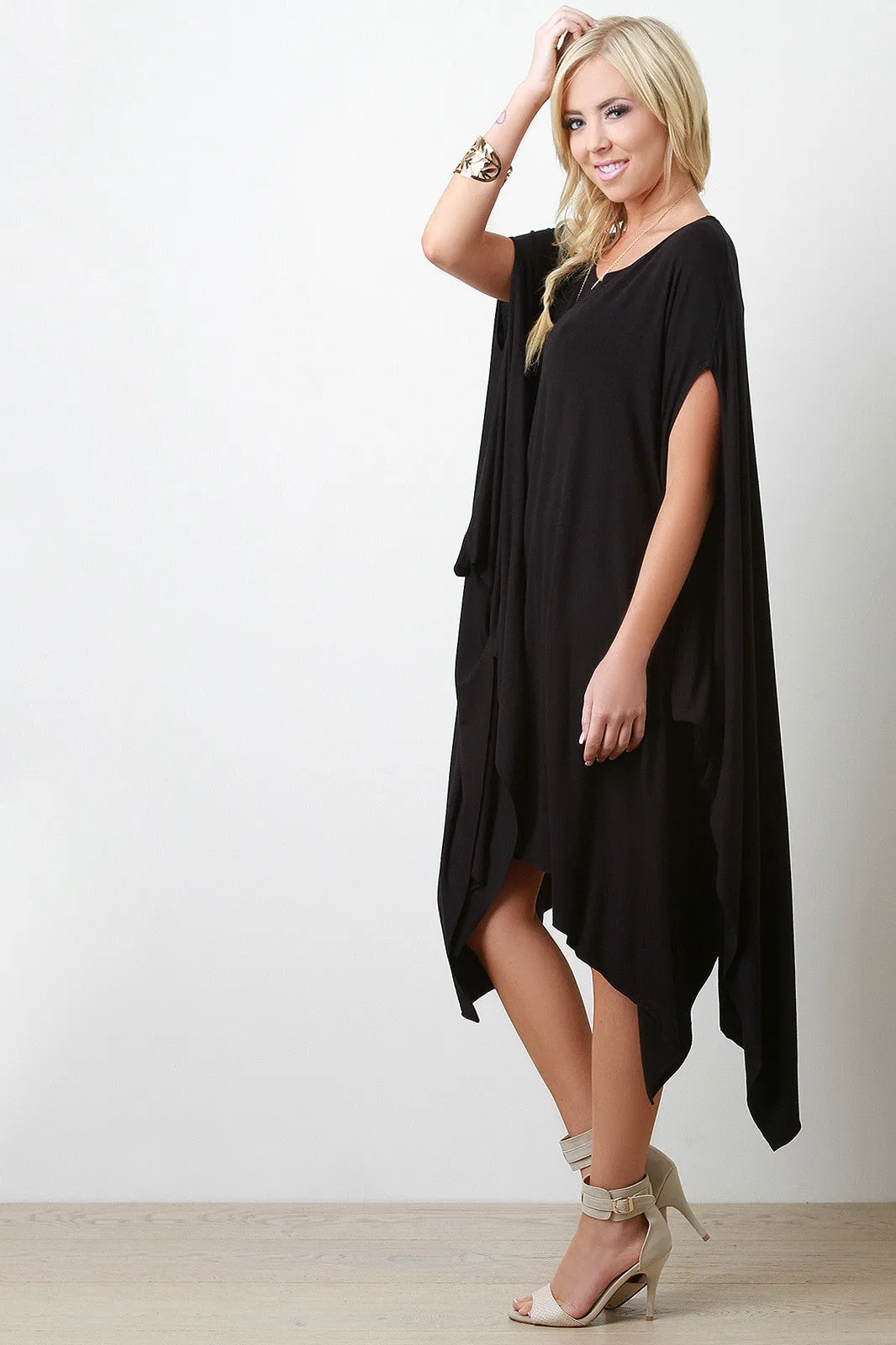 Solid Color Handkerchief Poncho Dress