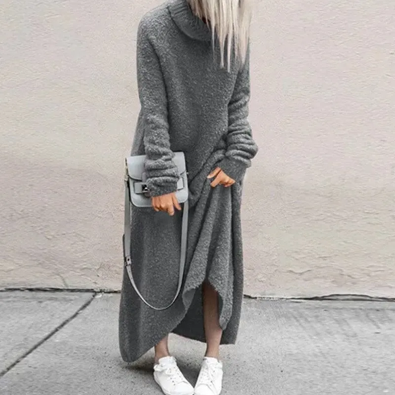 Solid Color Turtleneck Dress