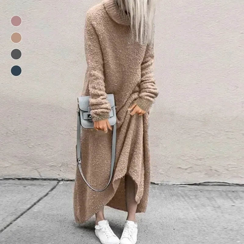 Solid Color Turtleneck Dress