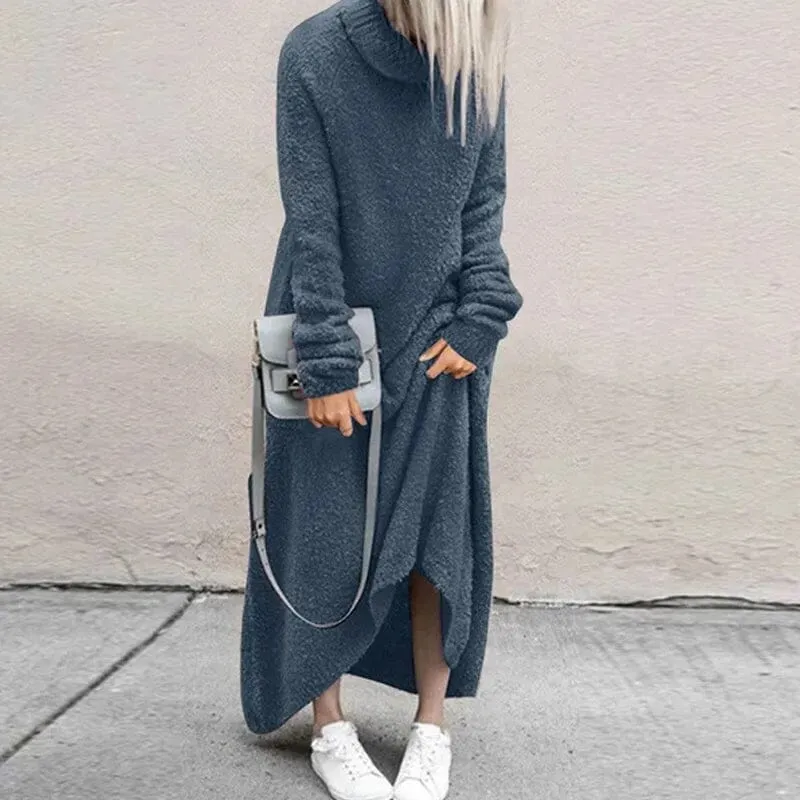 Solid Color Turtleneck Dress