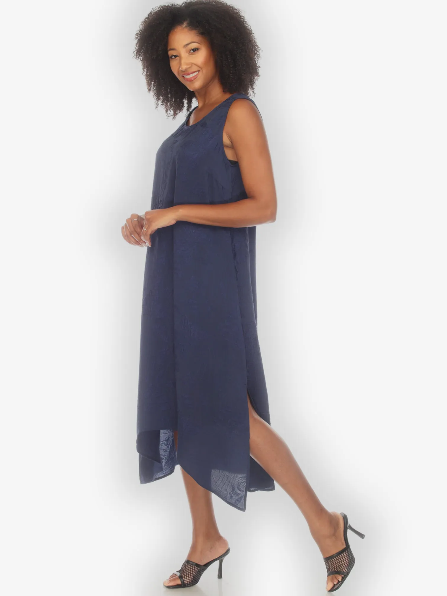 Solid Navy Silk Tank Dress