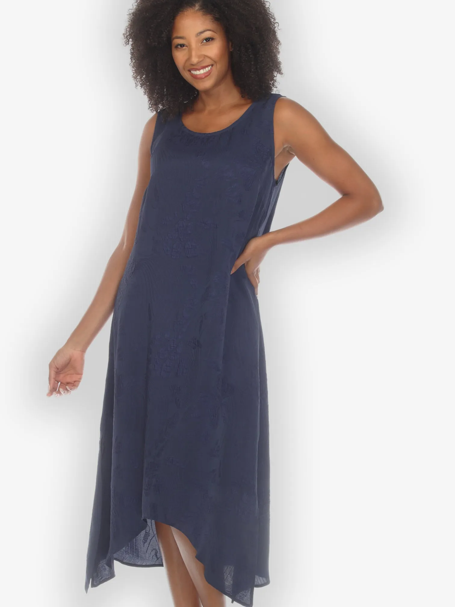 Solid Navy Silk Tank Dress