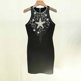 Star Crystal Embellished Body-con Minidress Short Black Dress