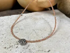 Sunstone Choker With Antique Silver Pendant