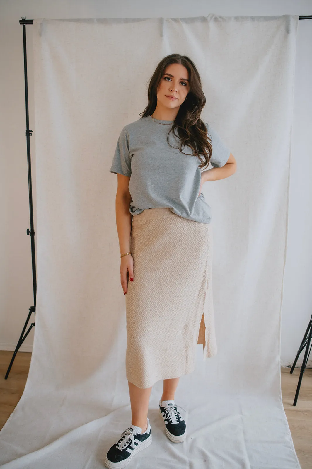 The Merli Knit Skirt - Cement Melange - PLUS