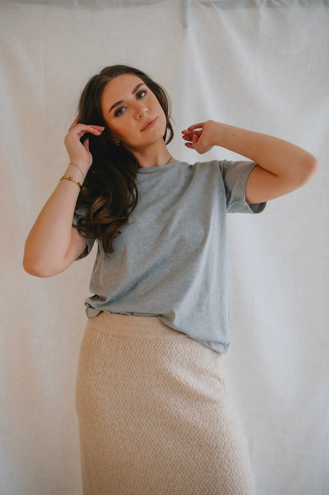 The Merli Knit Skirt - Cement Melange - PLUS