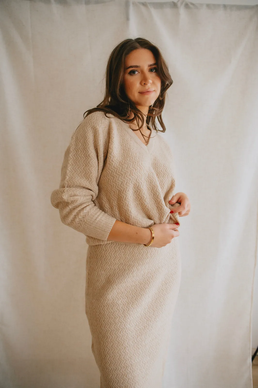 The Merli Knit Skirt - Cement Melange - PLUS