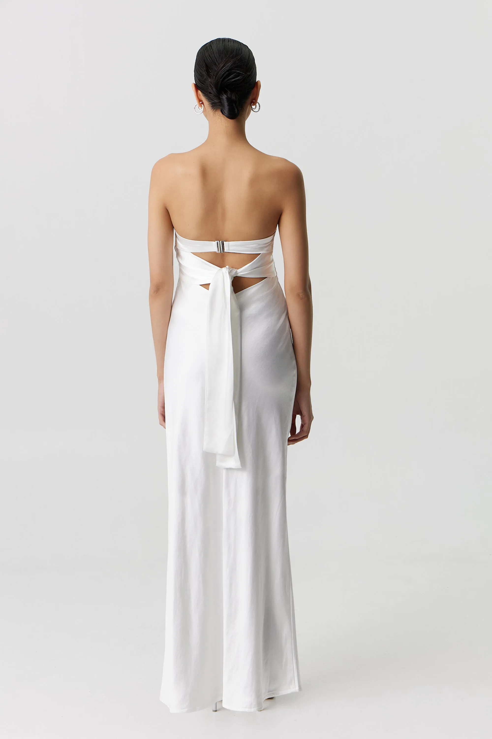 Third Form Satin Tie Back Strapless Maxi Dress - Powder White