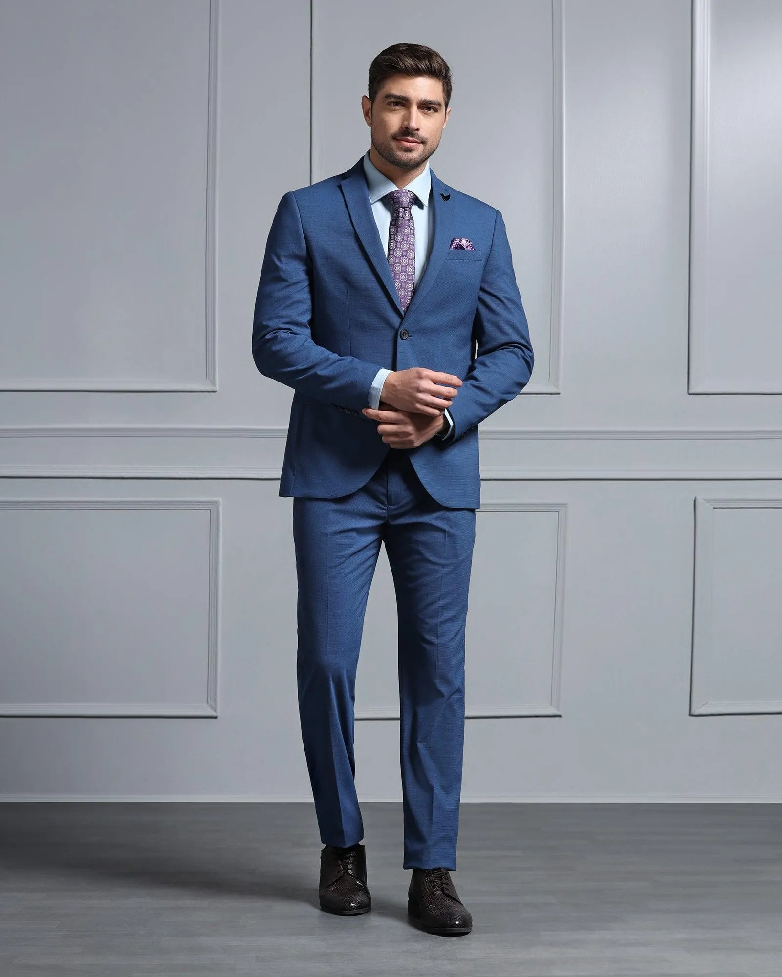 Two Piece Navy Textured Formal Suit - Waves