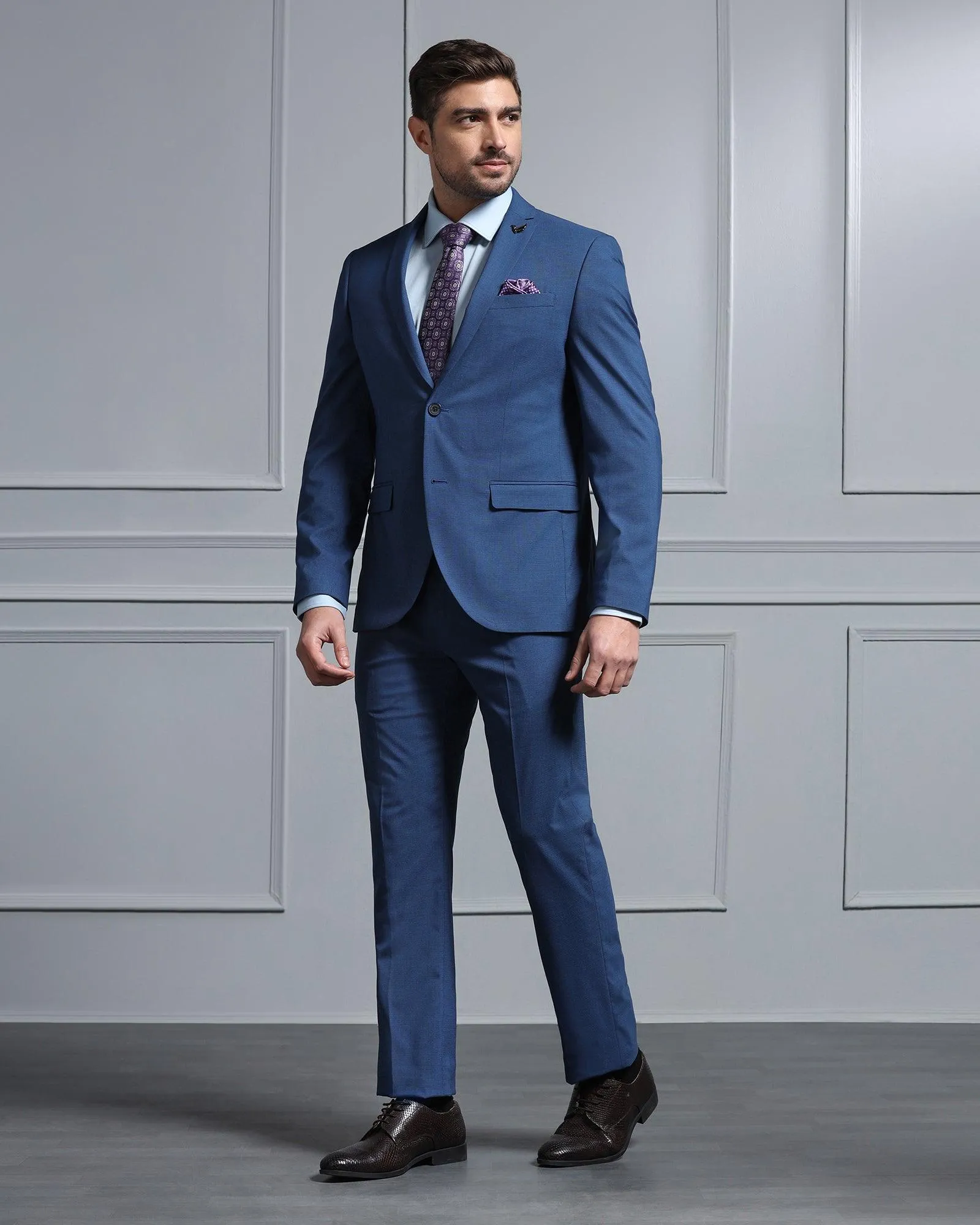 Two Piece Navy Textured Formal Suit - Waves