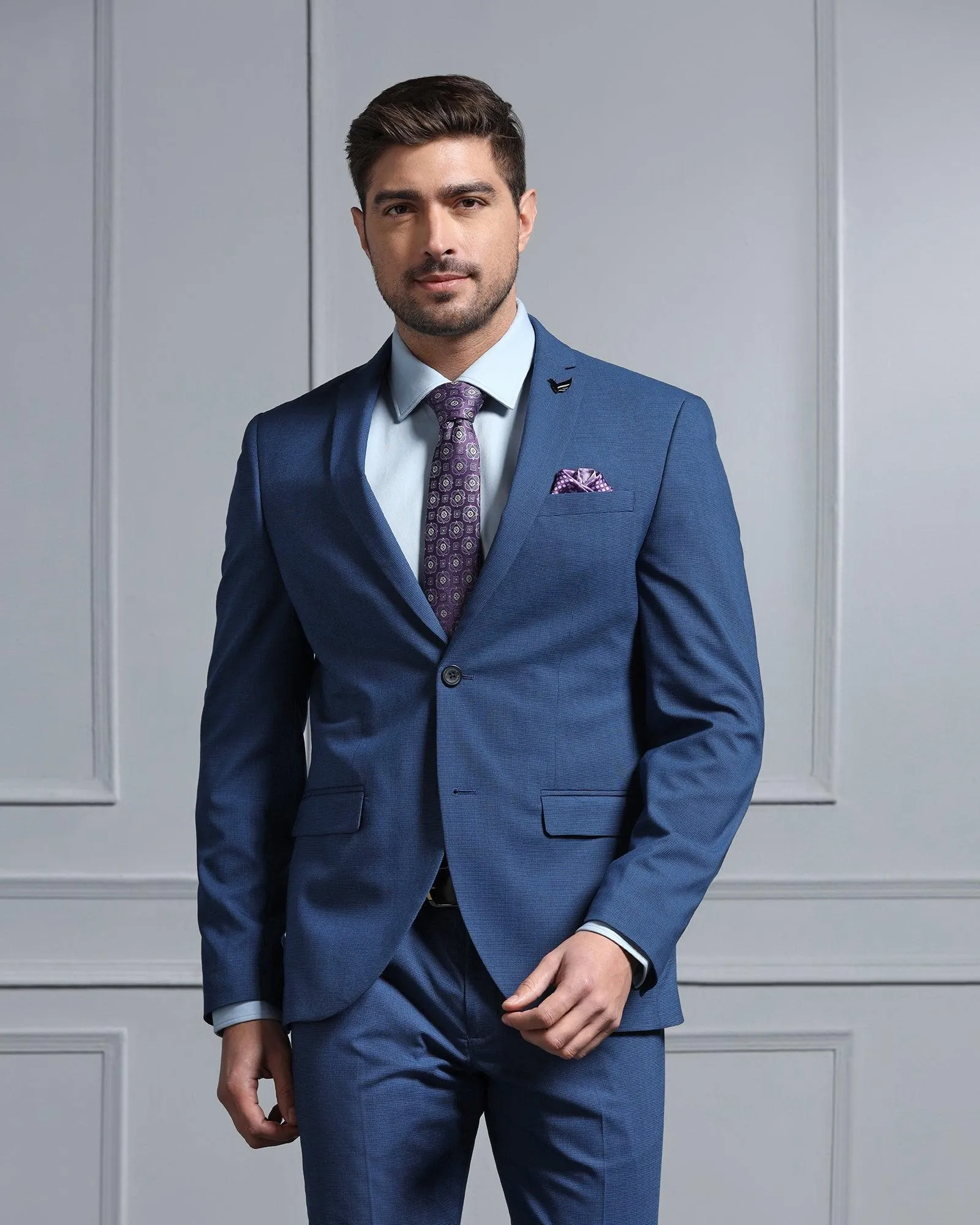 Two Piece Navy Textured Formal Suit - Waves