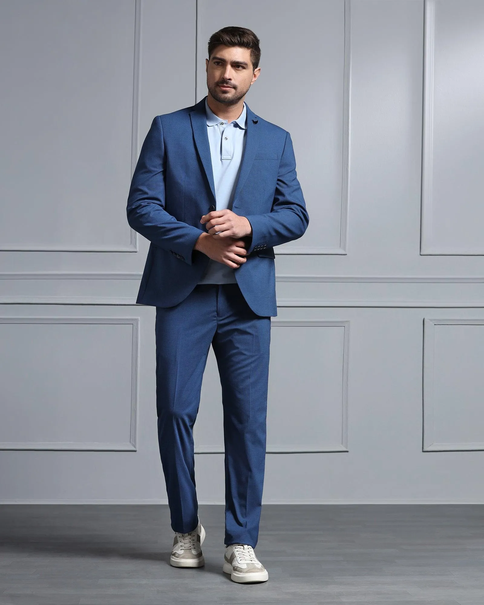 Two Piece Navy Textured Formal Suit - Waves