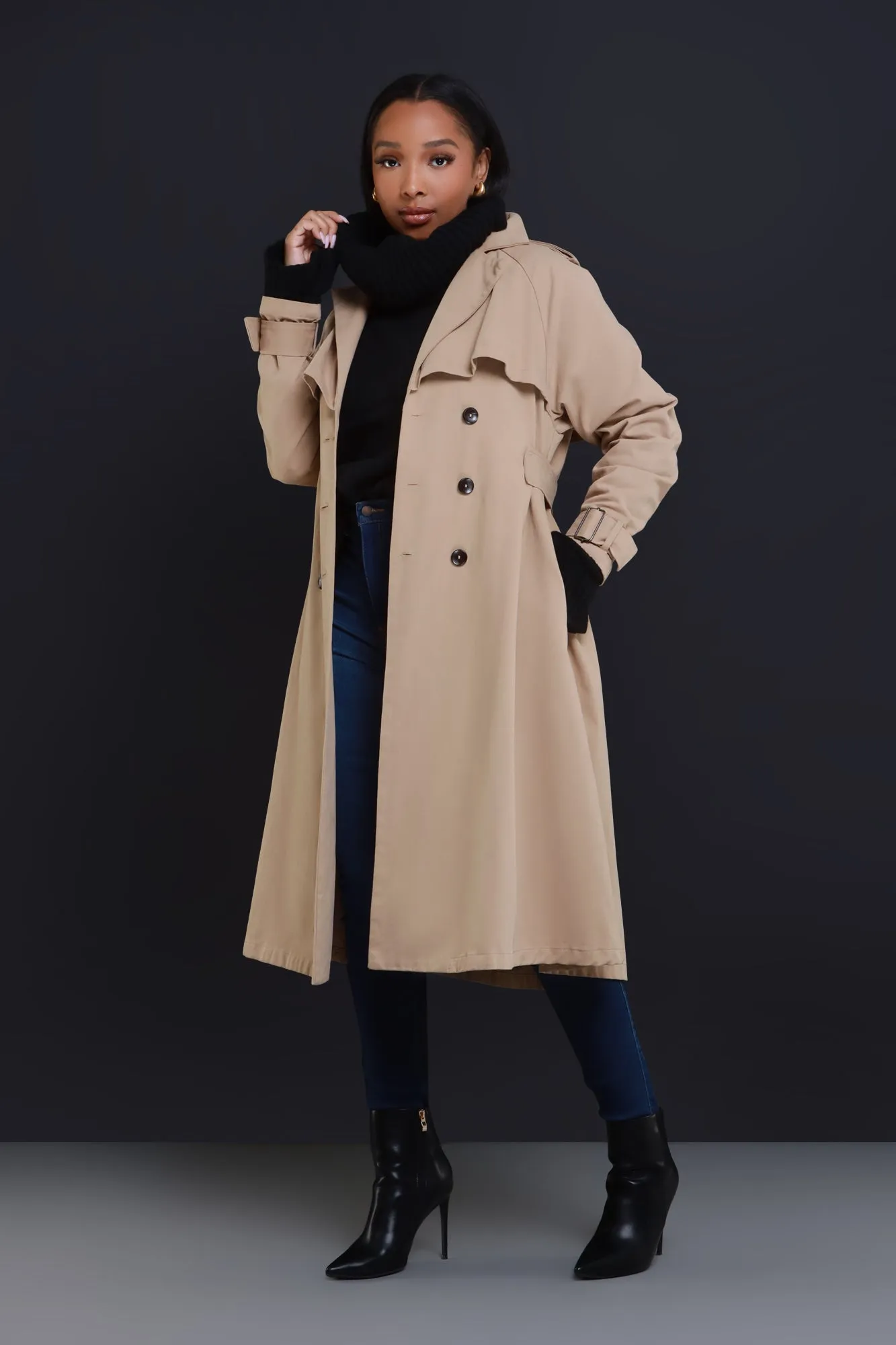 Under The Weather Longline Trench Coat - Khaki