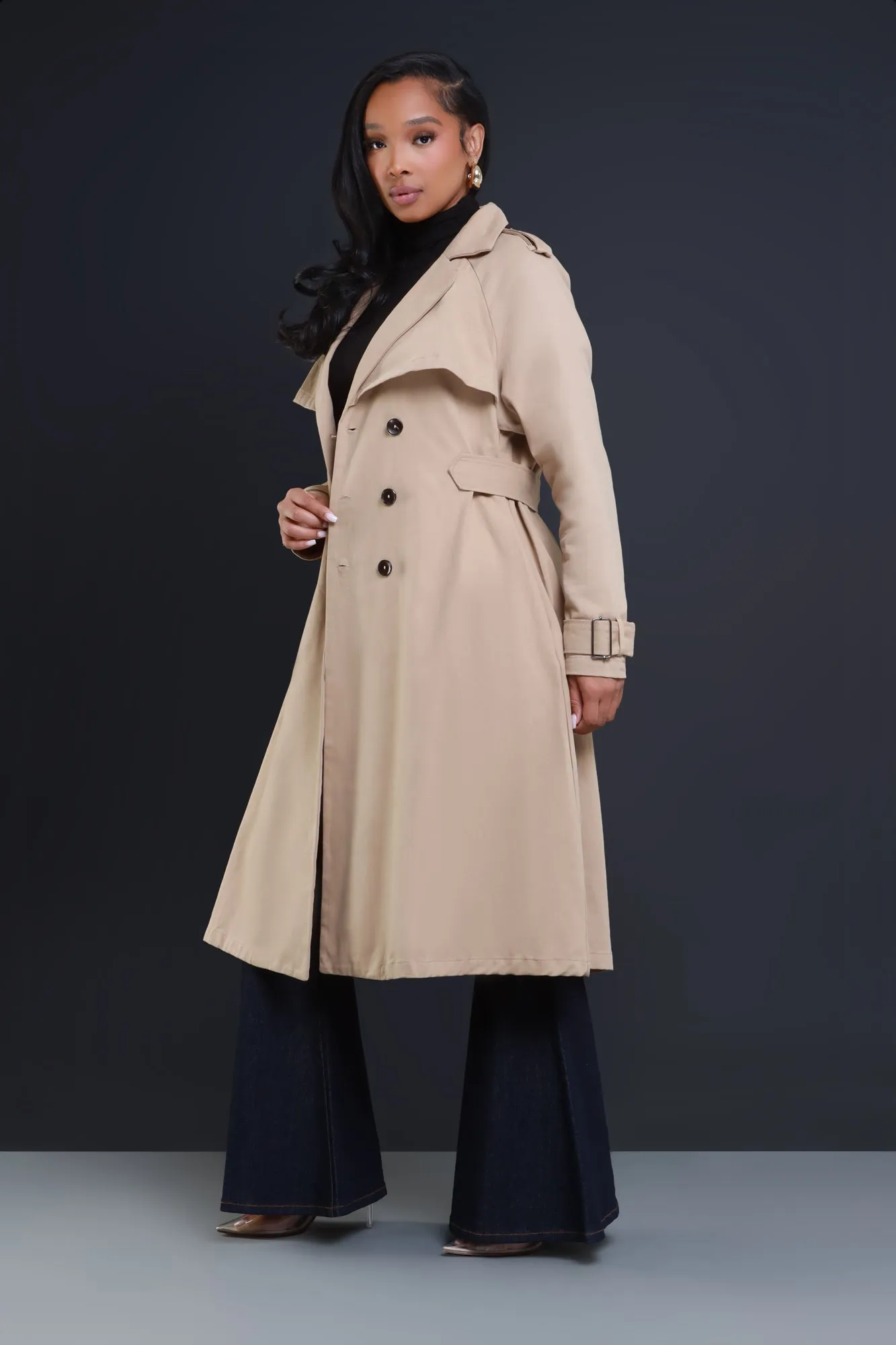 Under The Weather Longline Trench Coat - Khaki