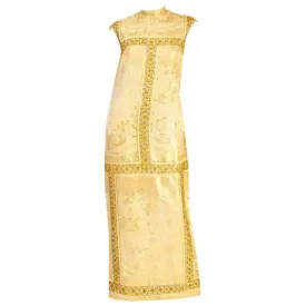 Unique 1960's Asian Print Gold Lame Brocade Gown