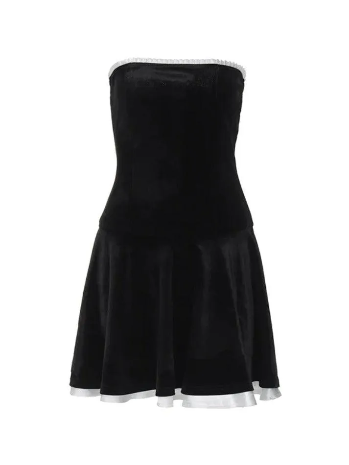 Uniwim Velvet Splice Pleated Bandeau Mini Dress