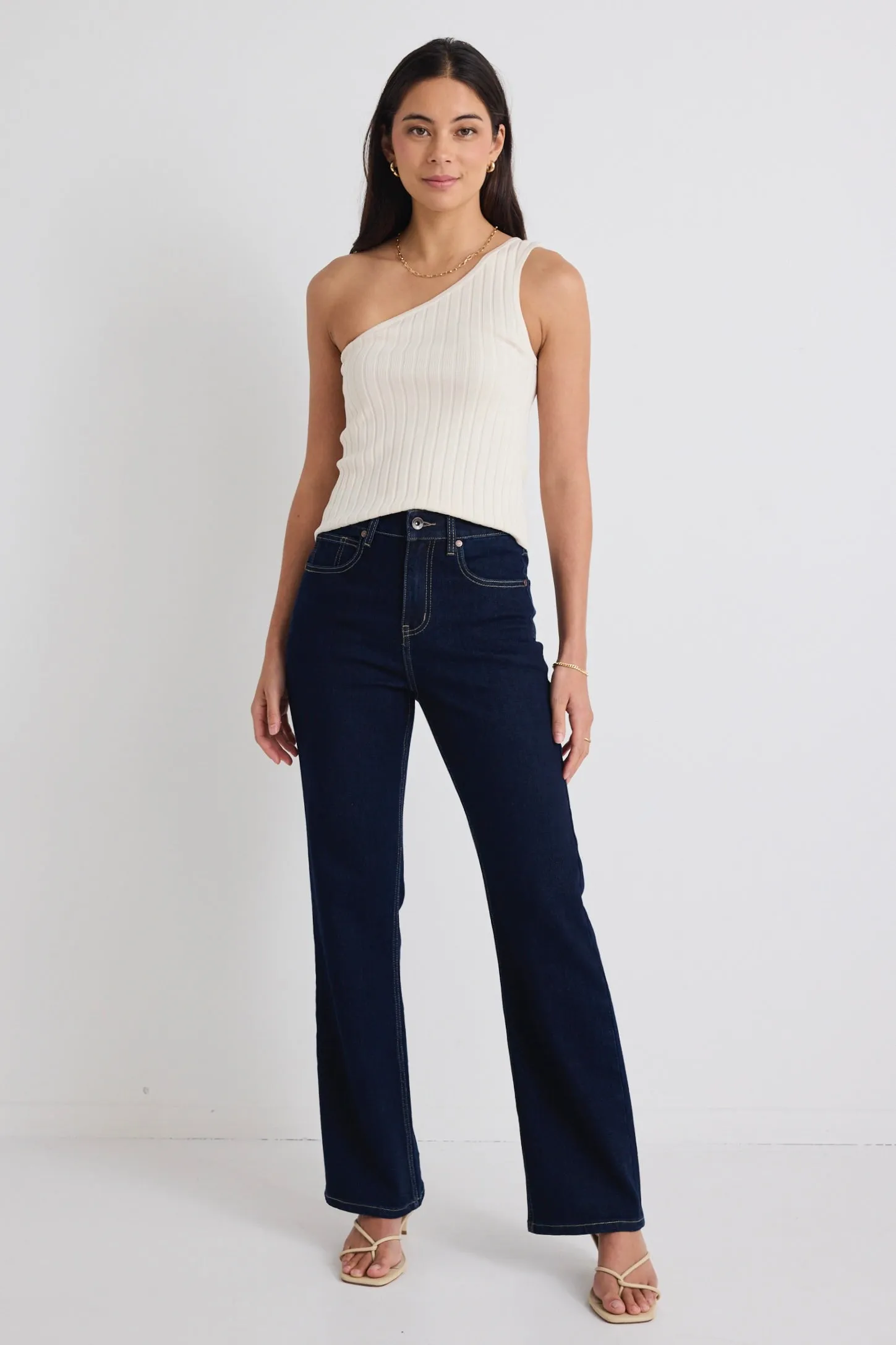 Urban Cream One Shoulder Rib Knit Top