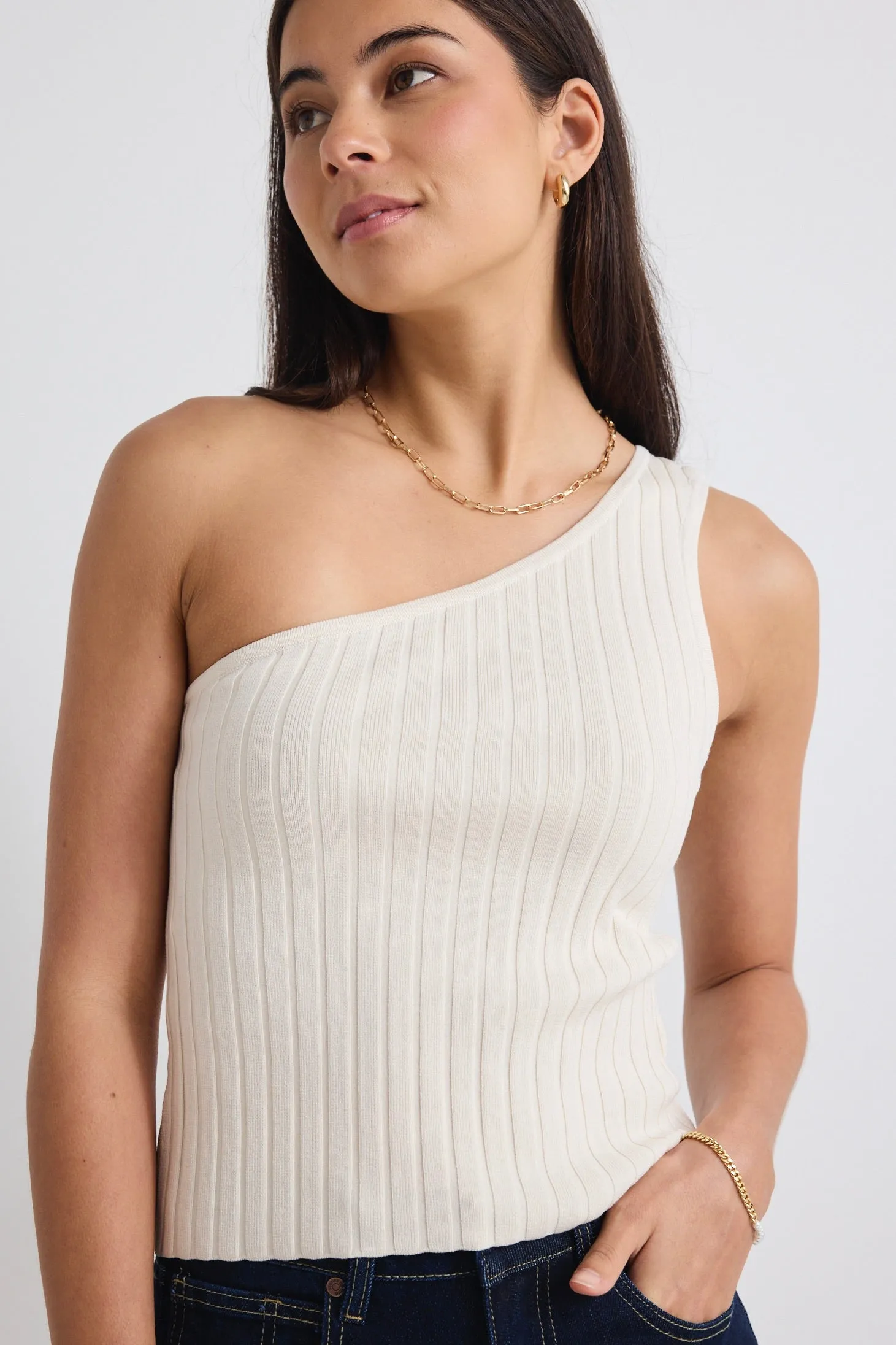 Urban Cream One Shoulder Rib Knit Top