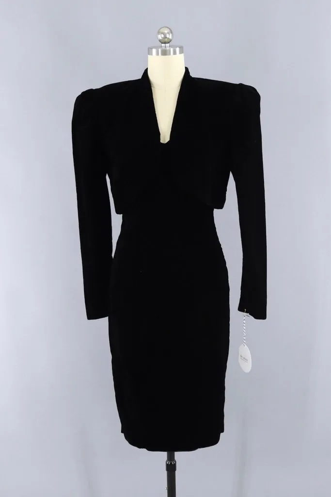 Vintage 1980s Black Velvet Strapless Dress and Jacket Set