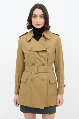 Vintage Khaki Green Belted Short Trench Coat