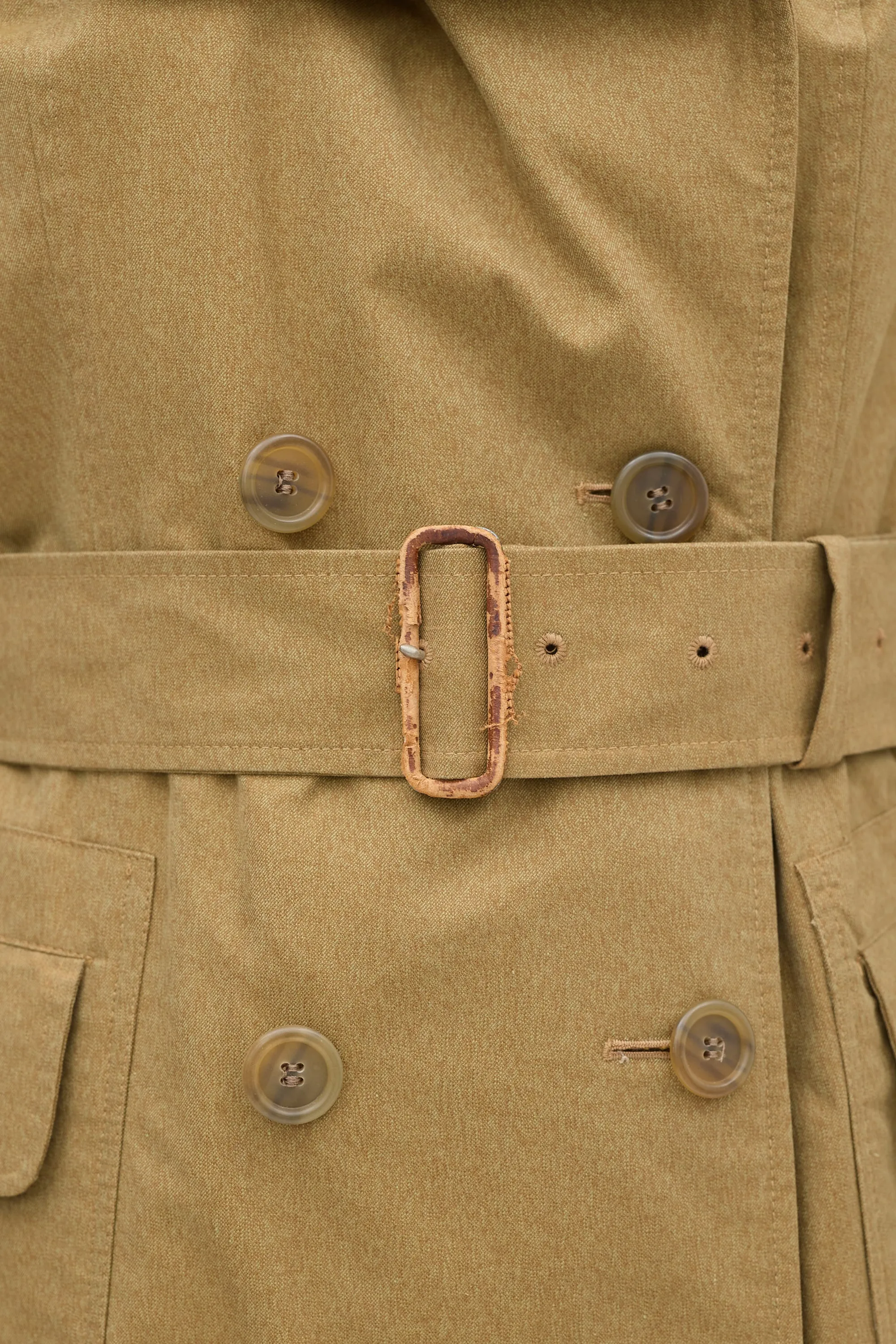 Vintage Khaki Green Belted Short Trench Coat