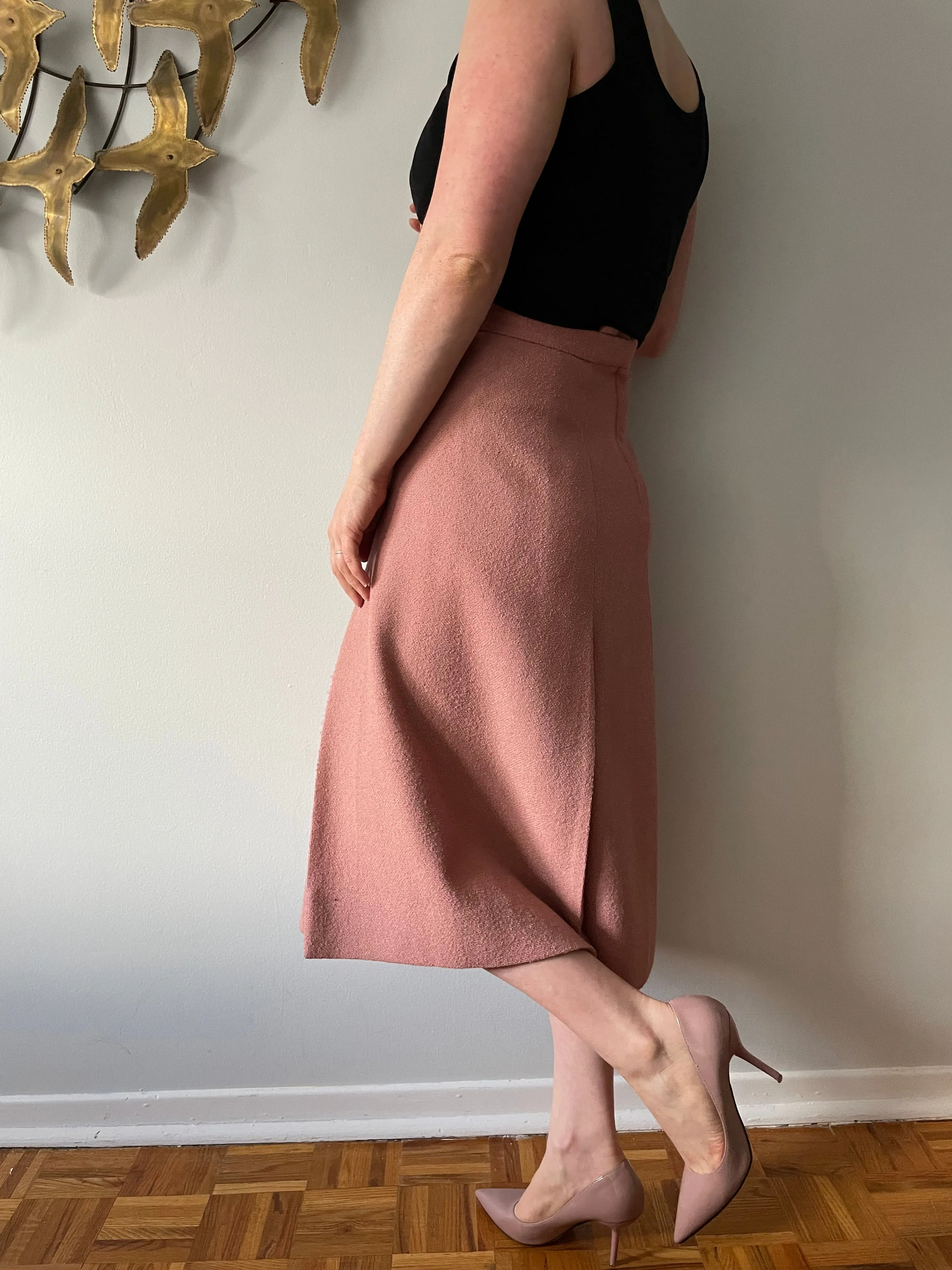 Vintage Soft Pink Woven A-Line Midi Skirt - Small