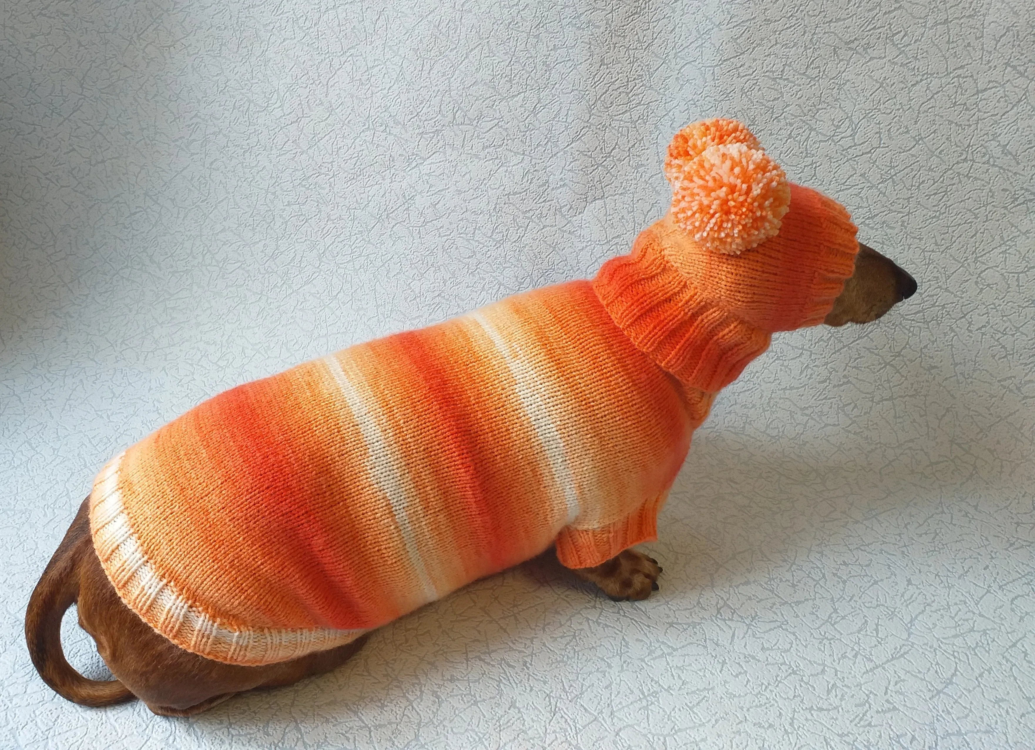 Wiener costume sweater and hat, Doxie sweater and hat set, clothes for small dog of dachshund