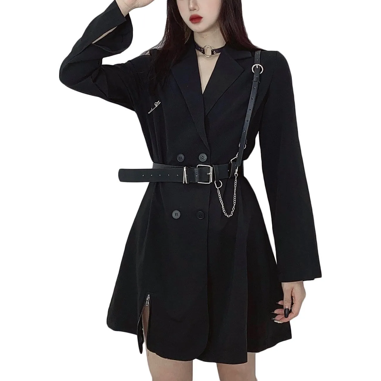 WLS Solid Color Zipper Slits Dress