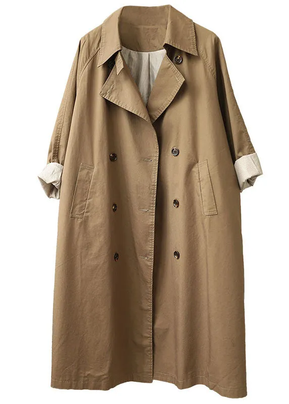 Women Khaki PeterPan Collar Pockets Button Fall Long Sleeve Trench