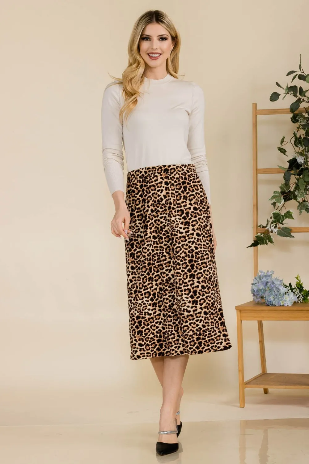 Women's Celeste Full Size Leopard A-Line Midi Skirt